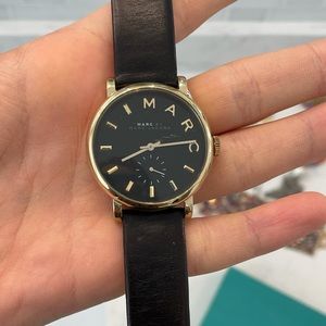 Marc Jacobs black leather and gold watch